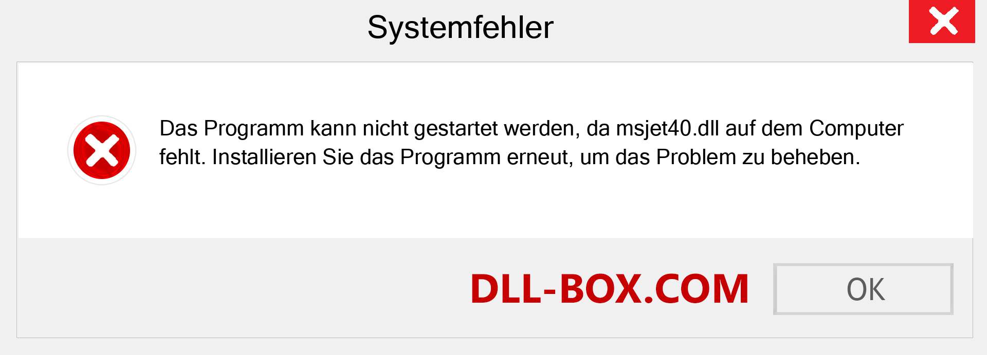 msjet40.dll-Datei fehlt?. Download für Windows 7, 8, 10 - Fix msjet40 dll Missing Error unter Windows, Fotos, Bildern